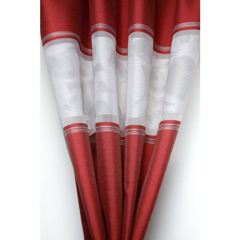 Vorhang Gardine grau Deko blic Stoff rot Querstreifen weiß