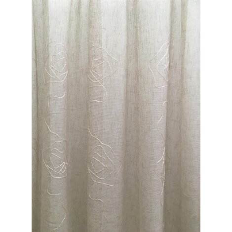 Stores Gardine Vorhang Stoff Blumen bestickt beige transparent, Restst&uuml;ck 3,2 m