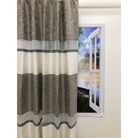 Dekostoff Gardine Vorhang Streifen creme braun wei&szlig; teiltransparent, Meterware