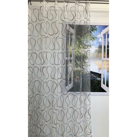Gardine Vorhang Streifen Stores grau türkis grü Stoff weiß