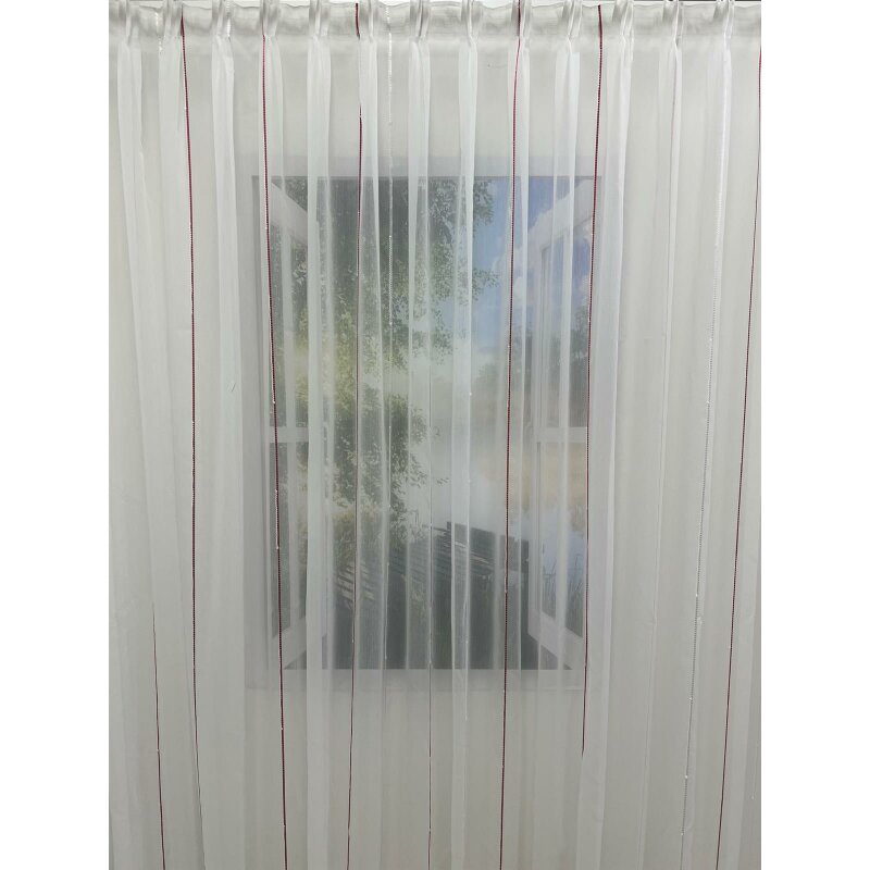 Gardine Store aus 2,08 Höhe rohweiß transparent, m Ausstellung Streifen rot