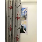 Landhaus Verdunkler Dekostoff Vorhang trevira cs Hirsch grau rot braun,Meterware