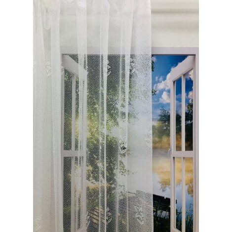 Gardinenstoff Blumenfenster Stores Bord&uuml;renstores wei&szlig; transparent, Meterware