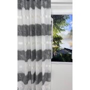 Dekostoff Vorhang Streifen Blumen natur grau anthrazit teiltransparent, Meterware