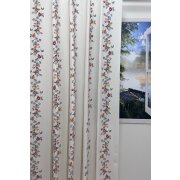 Landhaus Dekostoff natur Streifen Blumen grau rot gelb blickdicht, Meterware