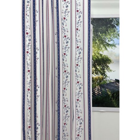 Landhaus Dekostoff natur Streifen Blumenranke blau rot blickdicht, Meterware