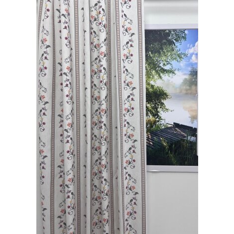 Landhaus Dekostoff B-Ware Streifen Blumen beige grau rot blickdicht, Rest 3,7 m