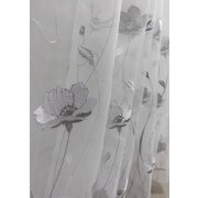 Stores Vorhang Leinenoptik wei&szlig; Blumen grau wei&szlig;  transparent, 280 cm, Meterware