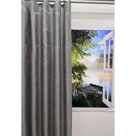 Dekostoff Vorhang Kreise silber grau blickdicht, Meterware