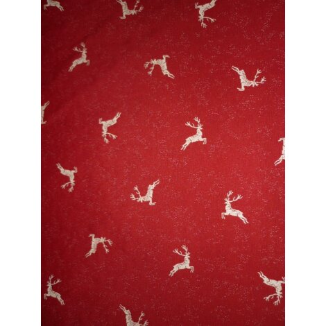 Landhaus Kissenh&uuml;lle Kissen Bezug springender Hirsch Hauptfarbe rot mit Hirsch beige 50 x 50 cm