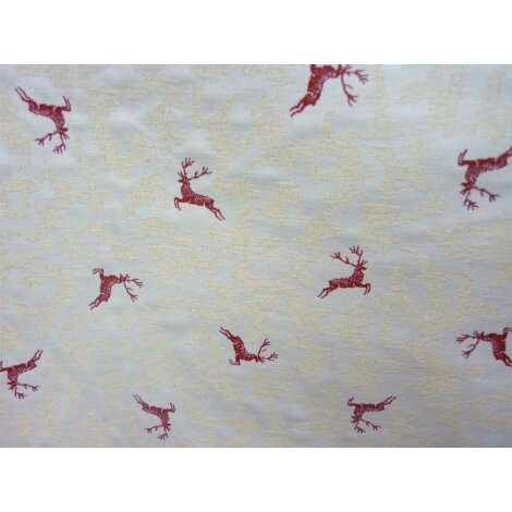 Landhaus Kissenh&uuml;lle Kissen Bezug springender Hirsch Hauptfarbe beige mit Hirsch rot 40 x 40 cm